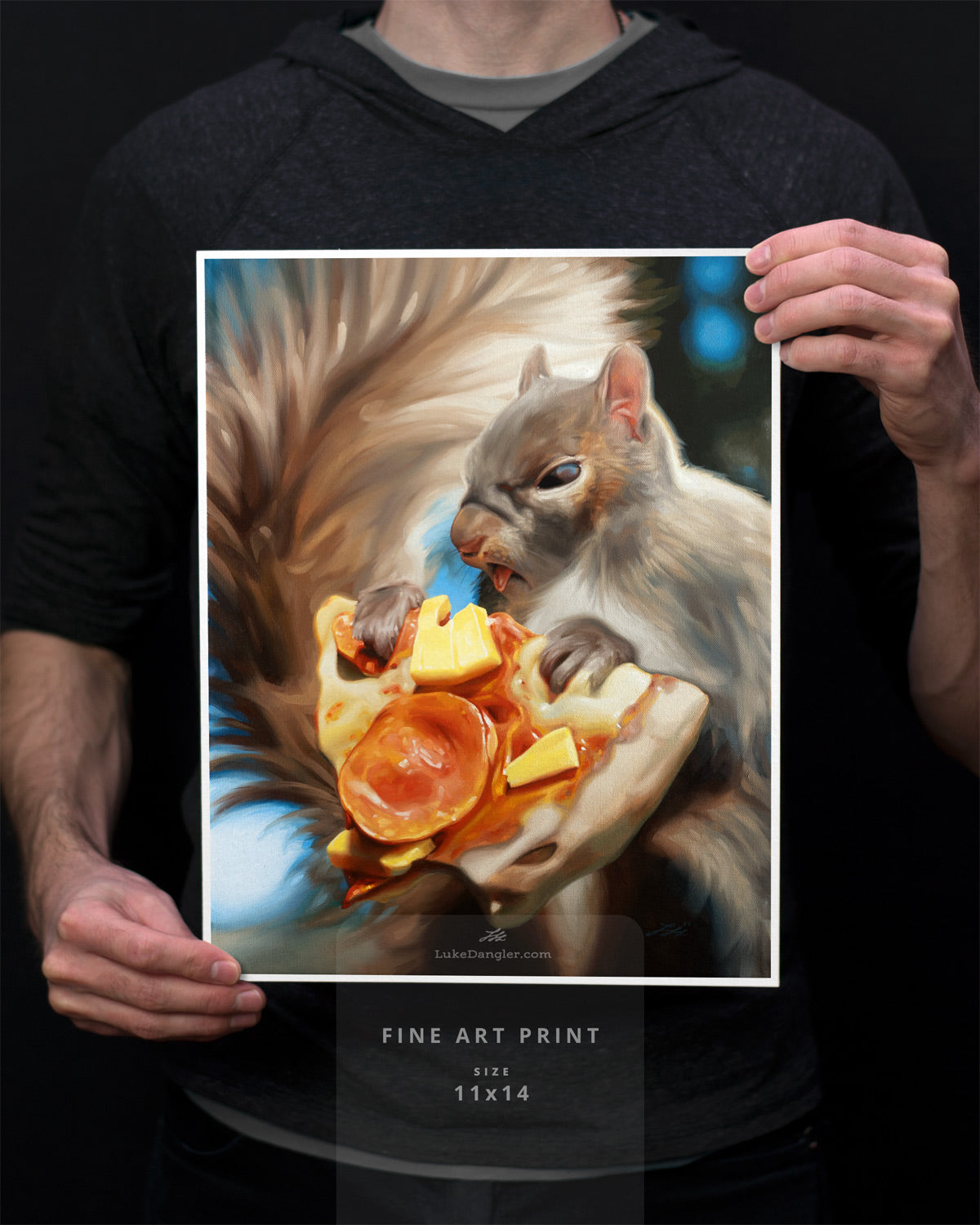 Squirrel Eating Pizza Art Print